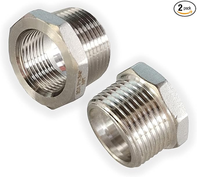 2 Pcs Reducer Hex Bushing, 304 Stainless Steel 1" Male NPT to 3/4" Female NPT（ by Zounionline