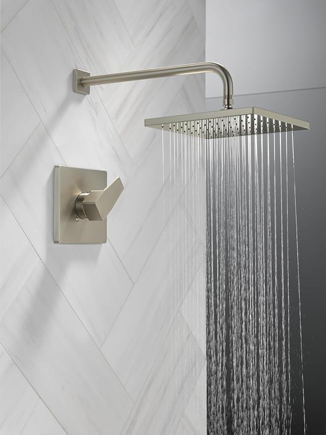Delta Modern 14 Series Square Rain Shower Faucet Set, Brushed Nickel Shower Head and Handle Set, Valve Trim Kit, Spotshield Stainless T14268-SP-PP (Valve Not Included)