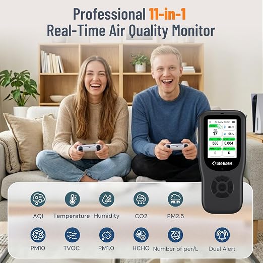 LifeBasis Air Quality Monitor Indoor, 11-in-1 Air Quality Detector - Image 2