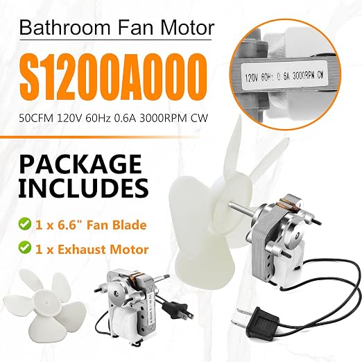 S1200A000 Quiet Bathroom Vent Fan Motor Replacement Compatible - Image 6