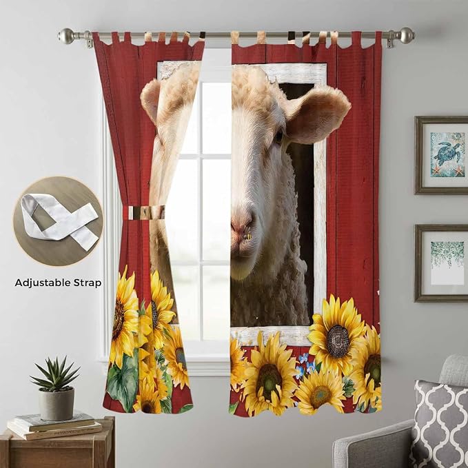 Sheep Sunflower Living Room Curtains 96 Inch Length, Window Curtains Tab Top - Image 5