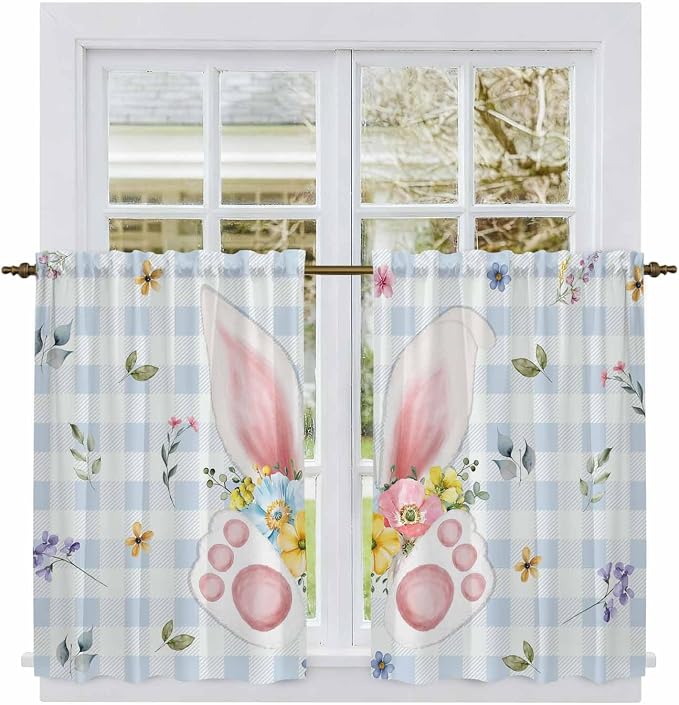 Easter Kitchen Curtains 45 Inch Long 2 Panel Set, Rod Pocket Window Treatment - Image 2