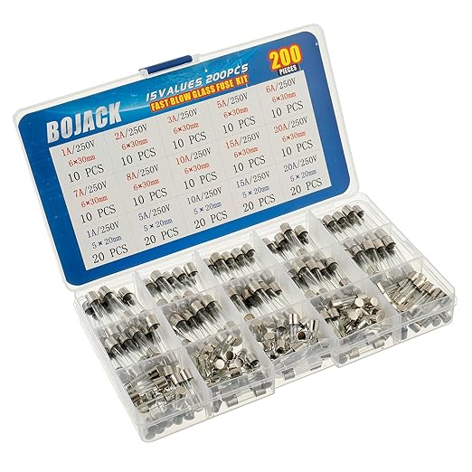 BOJACK 15 Values 200 pcs Fast-Blow Glass Fuses Assortment Kit 5x20mm 250V 1 5 - Image 2