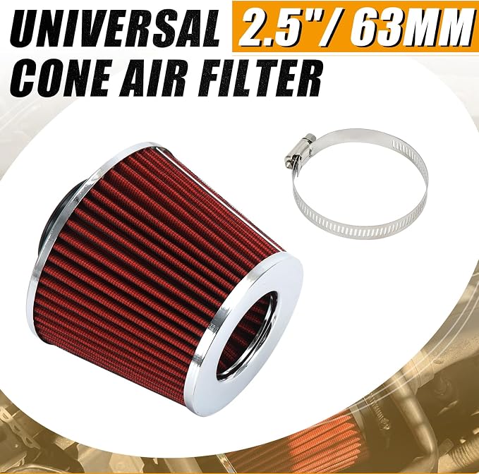 PTNHZ Universal Red 2.5" 63mm High Flow Cold Air Intake Cone Air Filter Power - Image 2
