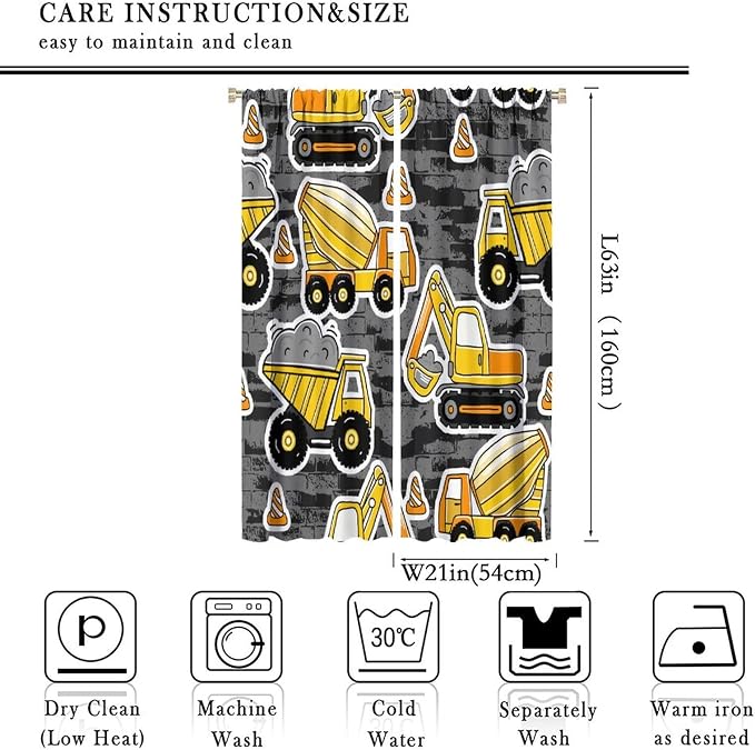 Kids Construction Excavator Window Curtains - Image 4