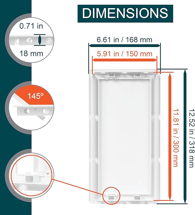 6" x 12" White Plastic Access Panel. Service Shaft Door Panel. Plumbing, Electricity, Heating, Alarm Wall Access Panel for Drywall. Bathroom Services Access Hole Cover. (6" x 12")