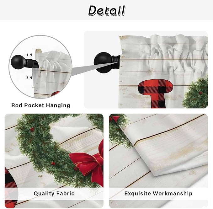 Christmas Wreaths Kitchen Tier Curtains 24 Inch Long 2 Panel Set, Rod Pocket - Image 9