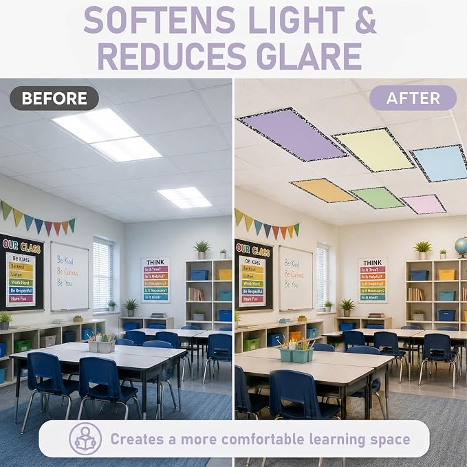 6 Pcs Fluorescent Light Covers for Classroom Ceiling Lights 4x2 FT Colorful - Image 5