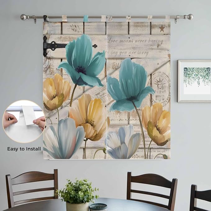 Watercolor Flowers Bathroom Curtains 63 Inch Length, Window Curtains Tab Top - Image 4