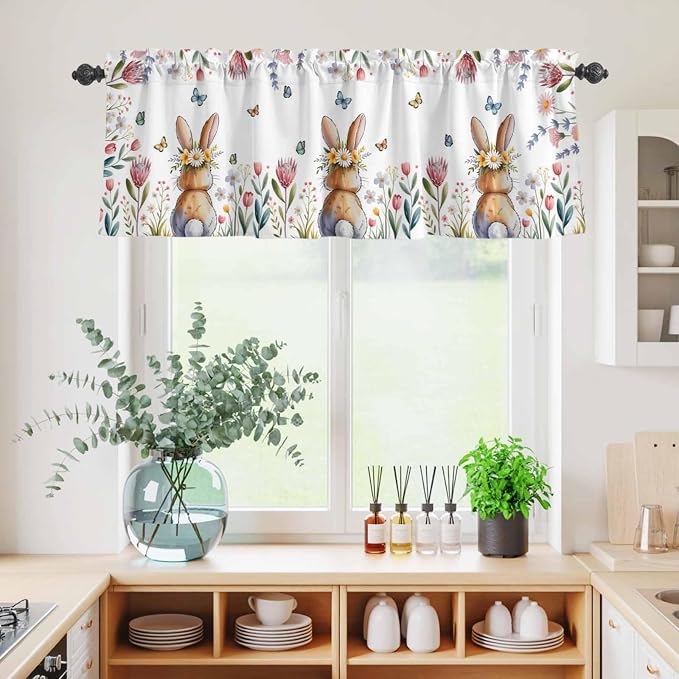 Kitchen Curtains Tiers and Valance Set of 3, Easter Light Filtering Window - Image 4