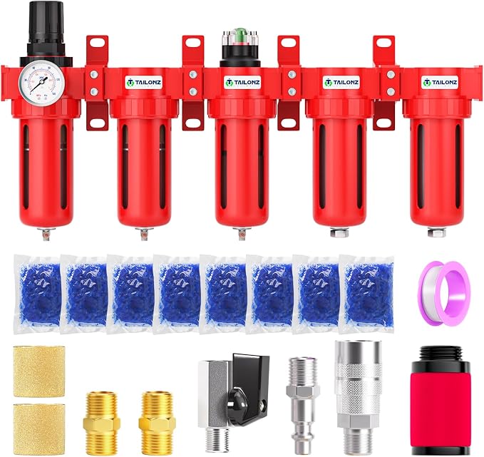 TAILONZ PNEUMATIC 0-150PSI 1/4 Inch NPT Red Industrial Grade 5 Stage Air Drying by TAILONZPNEUMATIC