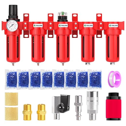 TAILONZ PNEUMATIC 0-150PSI 1/2 Inch NPT Red Industrial Grade 5 Stage Air Drying by TAILONZPNEUMATIC