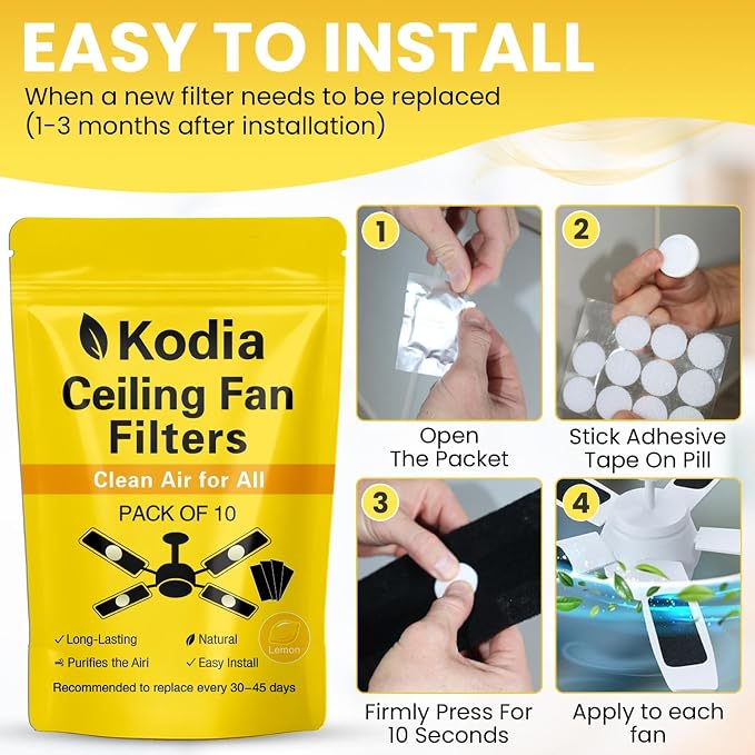 Kodia Ceiling Fan Filters for Blades – Activated Carbon Air Purifier Pads for - Image 5