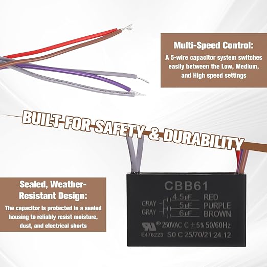 Podoy Ceiling Fan Capacitor CBB61 5 Wire - Image 4
