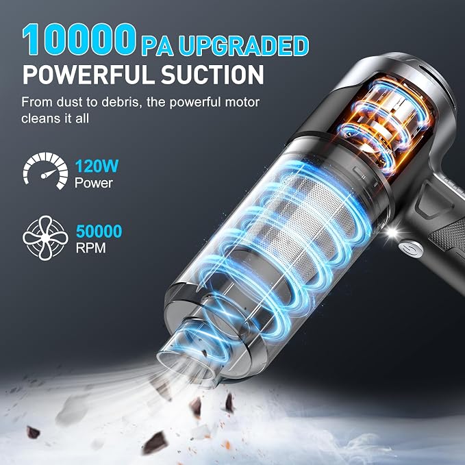 KMM Handheld Car Vacuum Cleaner, 10000PA Vacuum Cleaner & Air Duster, 120W High - Image 2