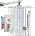 Aolemi Shower Faucet Set Rain Shower System with Handheld Spray Bathroom Shower Combo Rough-in Valve and Shower Trim Kit Included Brushed Nickel 10 Inch Wall Mount Shower Head