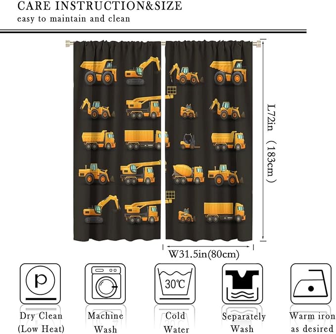 Kids Construction Window Curtains, Construction Machinery Equipment Mode of - Image 4