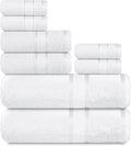 Casa Lino Bath Towel Set of 8 (2 Bath Towels, 4 Wash Cloths & 2 Hand Towels for Bathroom) - 100% Cotton - Highly Absorbent & Quick Dry - Guest Room Essentials for Bathroom Set - (White)