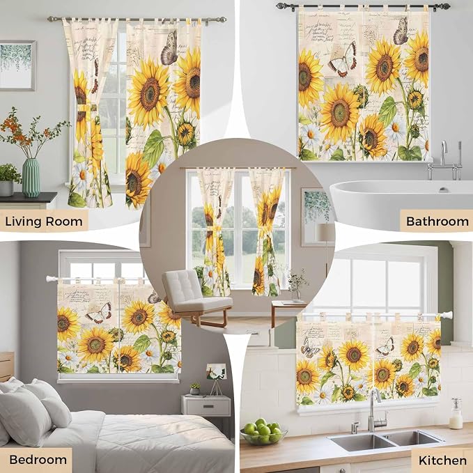 Yellow Sunflowers Bedroom Curtains 72 Inch Length, Window Curtains Tab Top - Image 7