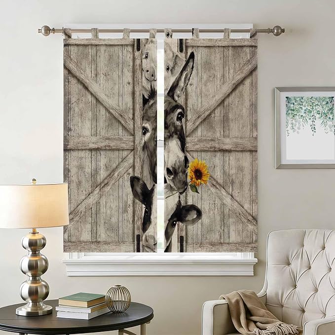 Funny Farm Animals Bathroom Curtains 63 Inch Length, Window Curtains Tab Top - Image 2