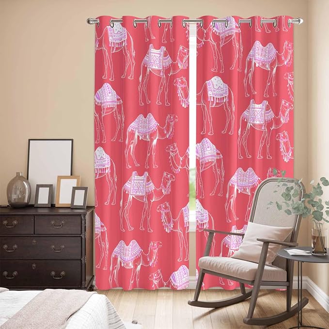 2 Panel Kitchen Cafe Curtains, Desert Camel Sunlight Filtering Nature Air - Image 3