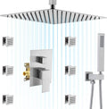 Shower System with Body Jets, 16 Inch Ceiling Mounted Multi Shower Head System with Overhead Rainfall Showerhead and Handheld Sprayer and Pressure Balance Valve kit, Brushed Nickel