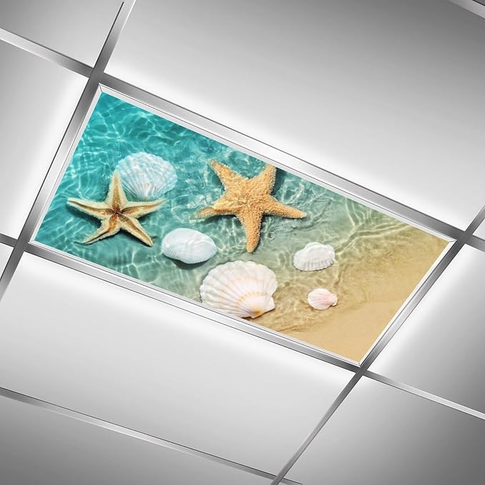 2 Pack Fluorescent Light Covers 4 X 2 Feet Starfish Shell Magnetic Light Cover - Image 2