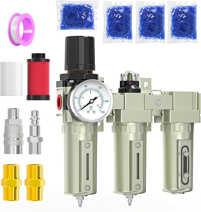 Heavy Duty Industrial Grade 1/2" NPT 3 Stage Air Drying System, Coalescing by MEANLINMEASURE