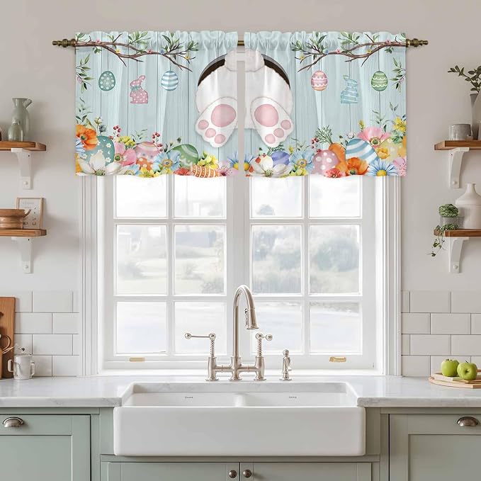 Easter Bunny Kitchen Tier Curtains 36 Inch Long 2 Panel Set, Rod Pocket Half - Image 3