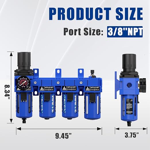 3/8" NPT Compressed Air Filter Regulator Lubricator Combo, Air Compressor Dryer - Image 2