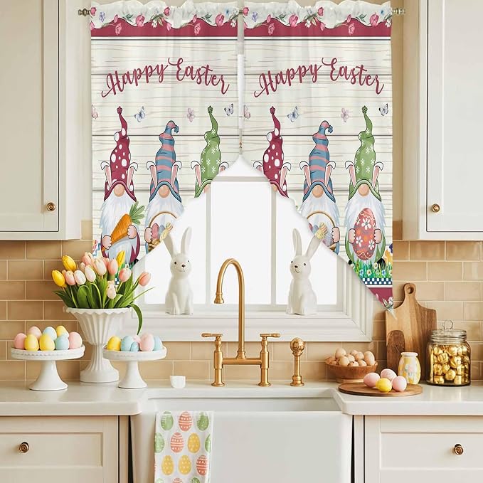 Swag Curtain, Happy Easter Gnomes by Chees+D+Zone