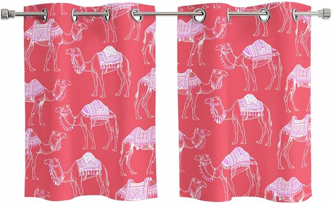 2 Panel Kitchen Cafe Curtains, Desert Camel Sunlight Filtering Nature Air by Hokiten