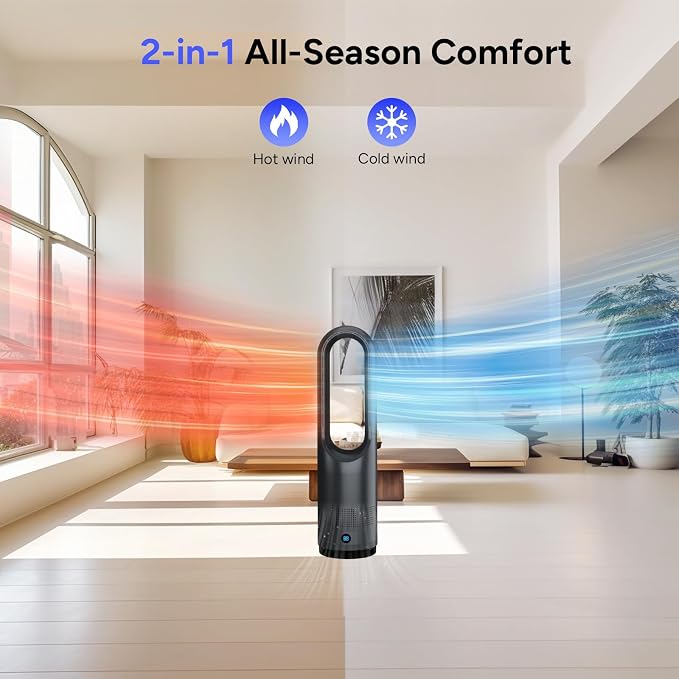 Bladeless Heater Fan, 22Inch Heating & Cooling Combo Tower Fan 80° Oscillating - Image 3