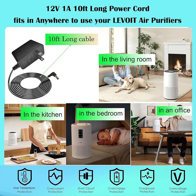 12V 1A 10ft Long Power Cord for Levoit Core Mini Mini-P Air Purifier | - Image 2