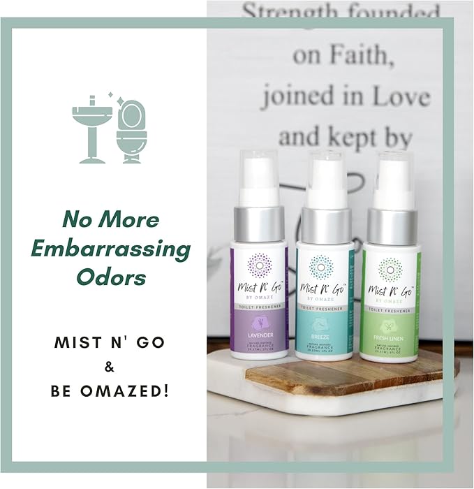 Mist N’ Go by Omaze Travel Bathroom Spray for Toilet Spray Odor Eliminator - Travel Toilet Spray for Bathroom Air Freshener Spray for Bathroom Deodorizer - Lavender Travel Size (1oz x1)