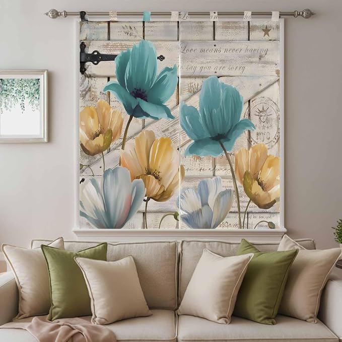 Watercolor Flowers Bathroom Curtains 63 Inch Length, Window Curtains Tab Top - Image 9