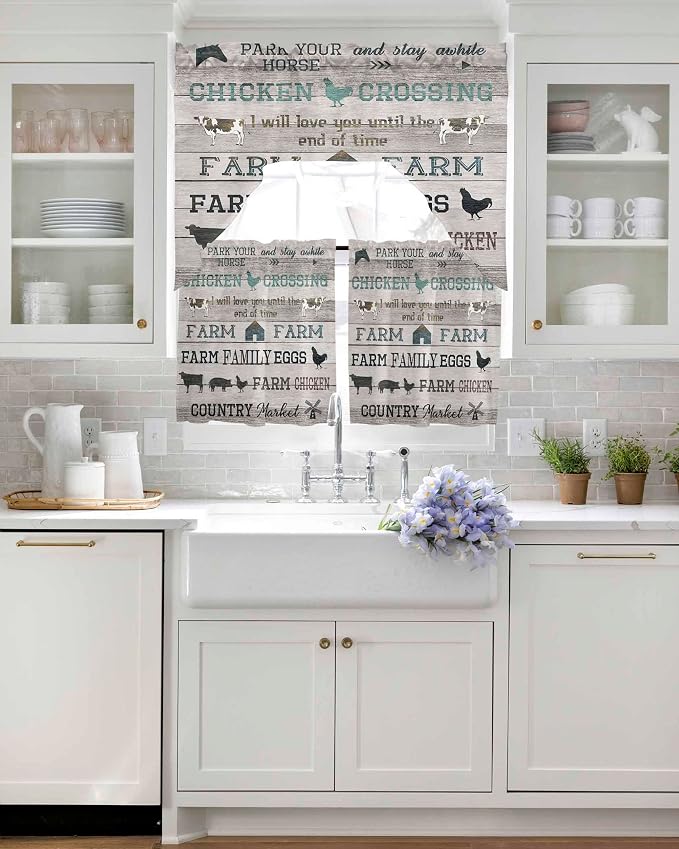 Farmhouse Swag Kitchen Curtains Valance and Tier Set, Rod Pocket Short Curtain - Image 4