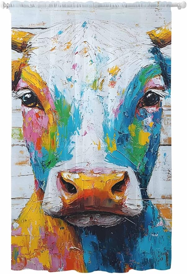 Sheer Curtains 108 Inches Long, Funny Colorful Cow Semi Sheer Curtains Light by Unknown