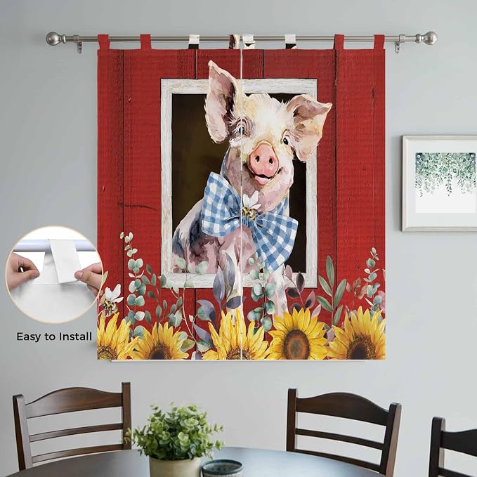 Pig Sunflowers Bedroom Curtains 72 Inch Length, Window Curtains Tab Top - Image 4