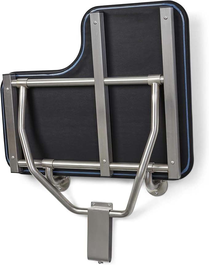 32" x 22.5" Black Padded Cushion Wall Mount Folding Left-Handed Transfer Bench Shower Seat, ADA Compliant