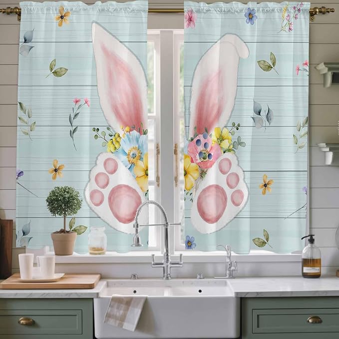 Easter Window Curtains 63 Inch Long 2 Panel Set, Rod Pocket Bedroom Curtains & by Unknown