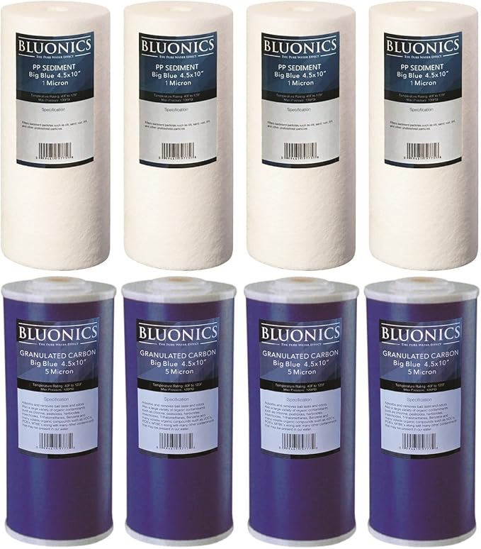 Bluonics Sediment & GAC Carbon Replacement Water Filters 8pcs 4.5" x 10 by BLUONICS