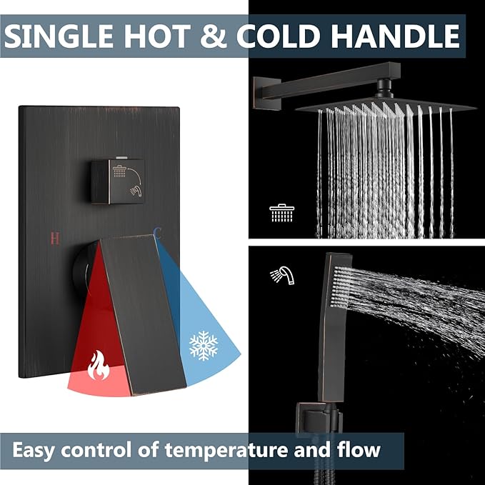 Aolemi Shower Faucet Set Rain Shower System with Handheld Spray Bathroom Shower Combo Rough-in Valve and Shower Trim Kit Included Oil Rubbed Bronze 8 Inch Wall Mount Shower Head