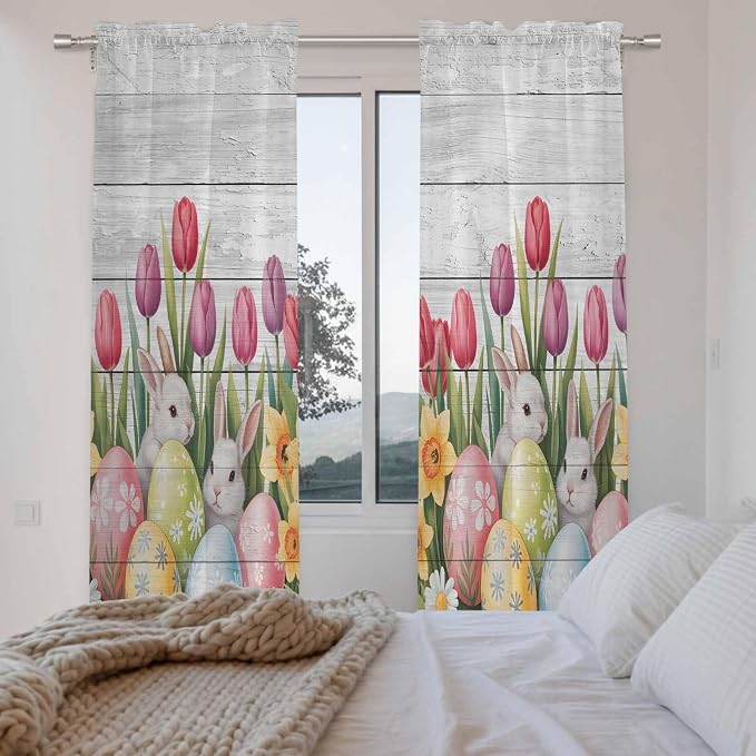 Easter Window Curtains 72 Inch Long 2 Panel Set, Rod Pocket Long Curtains & - Image 4