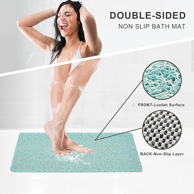 Nonslip Bathtub Mat, Anti Slip Bath Mat 0.6" Extra Thick, Quick Dry Bath Tub Anti Slip Shower Mat, Loofah Non-Slip Bath Mat for Tub Bathroom Pool Kitchen Entryway Home Hotel(Blue 24x27)