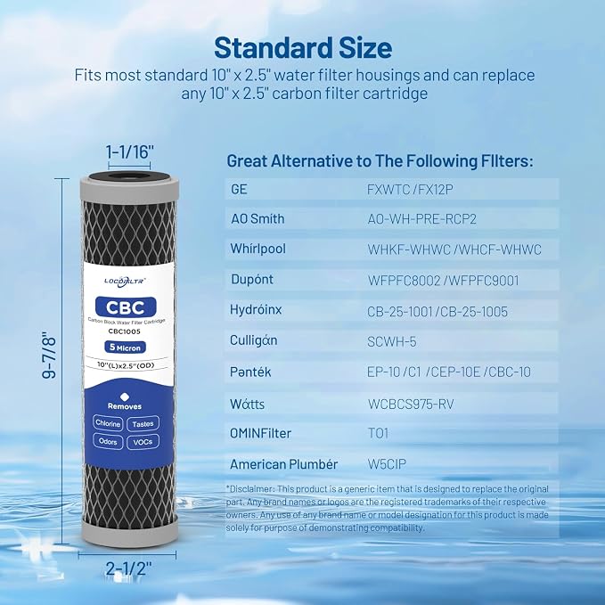 5 Micron 10" x 2.5" Whole House CTO Carbon Block Water Filter Cartridge - Image 2