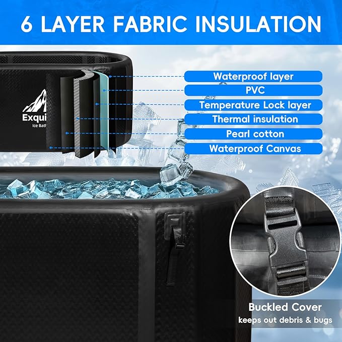 Ice Bath Tub with 1HP Water Chiller, 216 Gallon Inflatable Cold Plunge Tub with Thermometer and Water-Absorbent Mat, Portable Bath Tub for Outdoor & Indoor Recovery, 59"x32"x29"