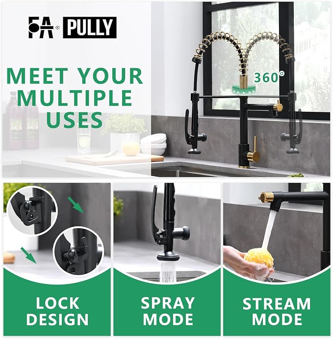 Fapully Black&Gold Kitchen Faucet - Image 4