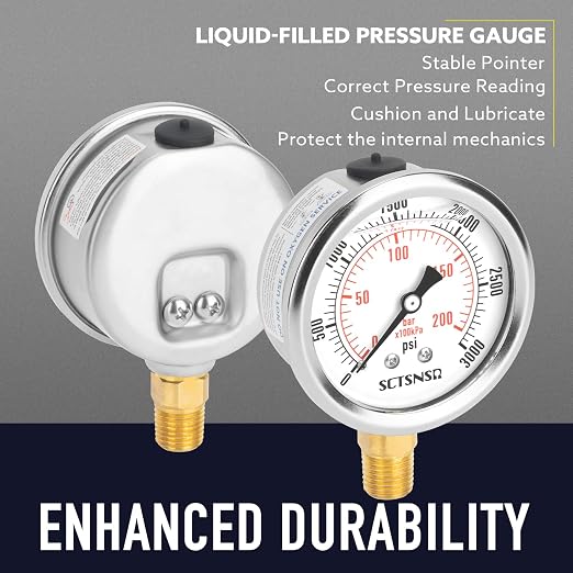 2-1/2" Dial Size, 0-3000 Psi Pressure Gauge, Glycerin Liquid Filled, 1/4" NPT - Image 3