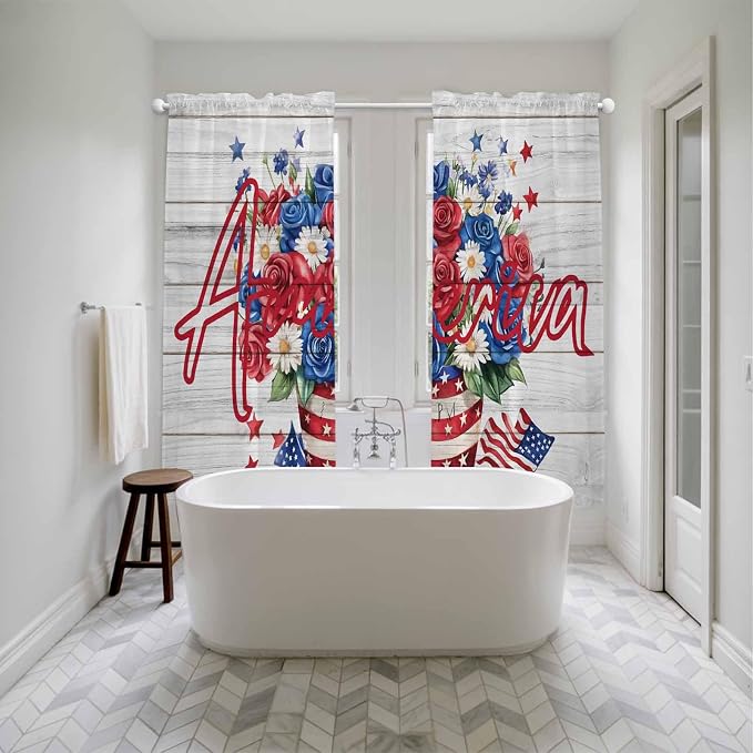 Independence Day Window Curtains 72 Inch Long 2 Panel Set, Rod Pocket Long - Image 5